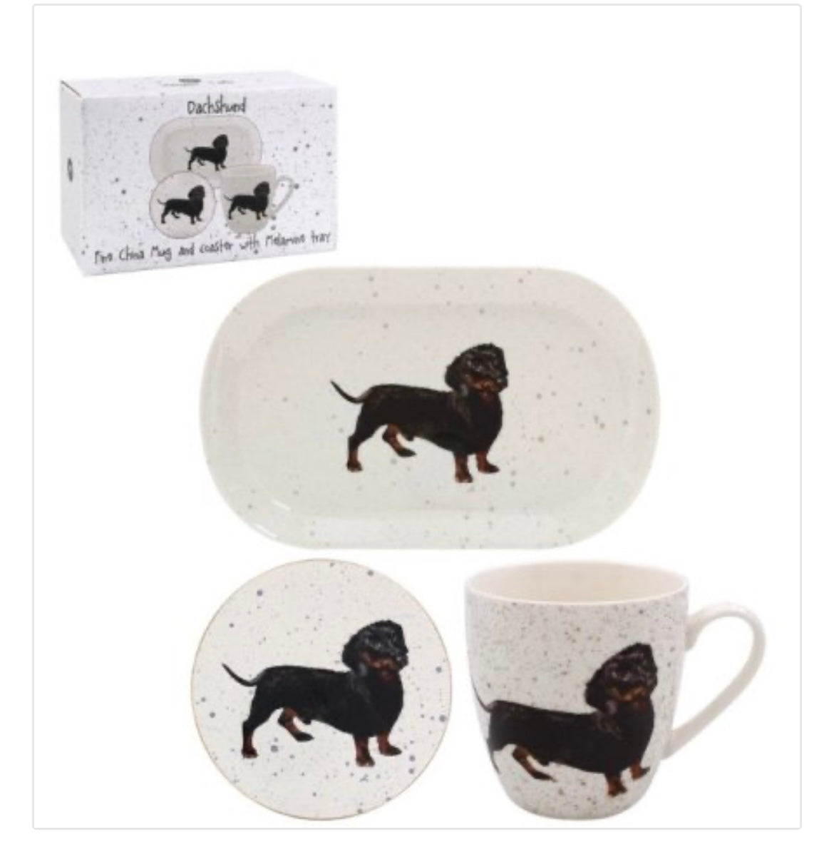 DACHSHUND MUG, COASTER AND TRAY, 21CM