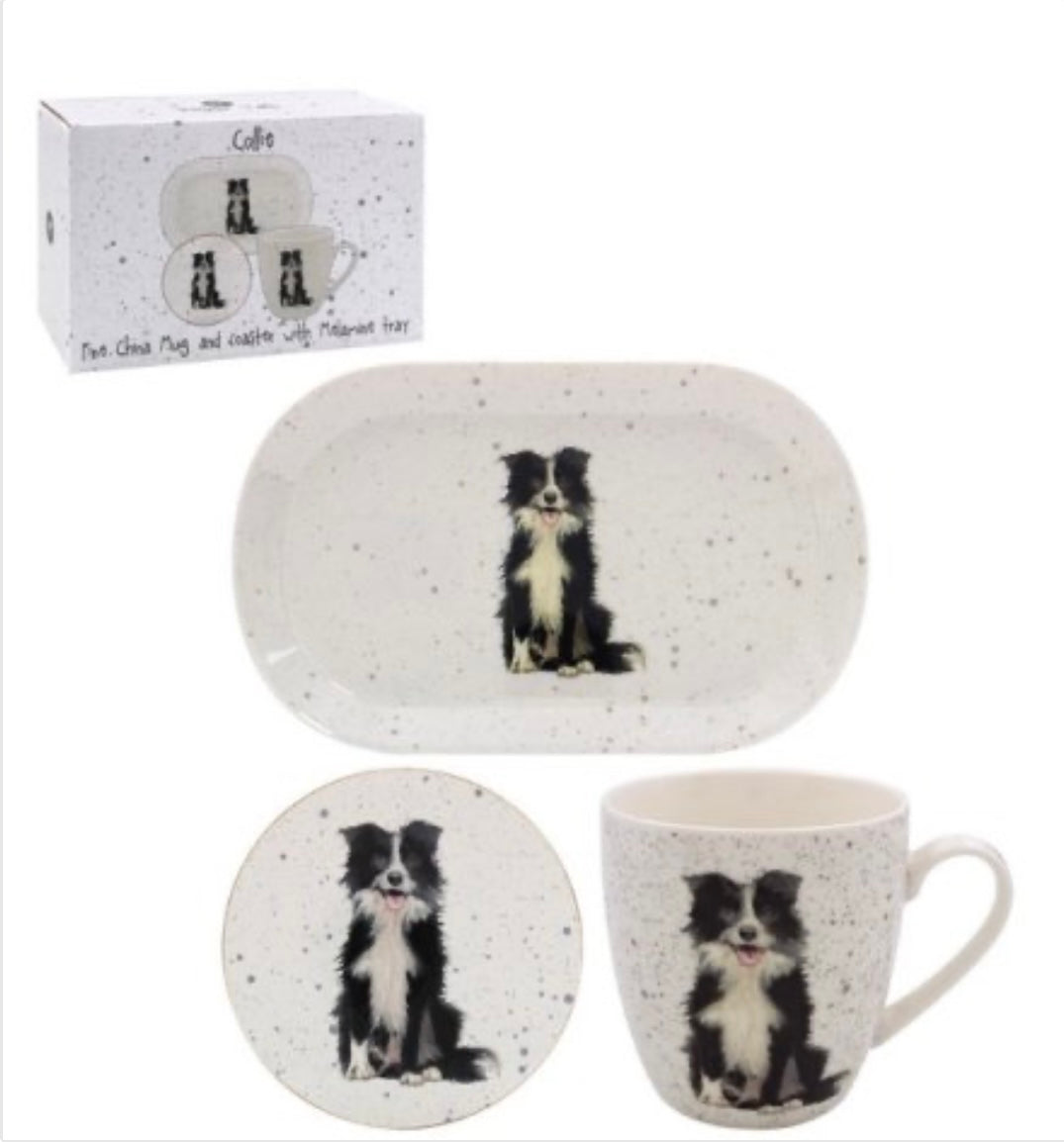 COLLIE MUG, COASTER & TRAY, 23CM