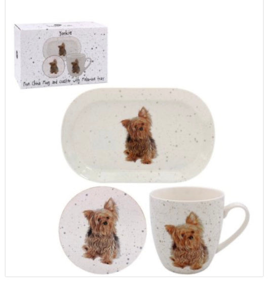 YORSHIRE TERRIER  MUG , COASTER AND TRAY 21CM