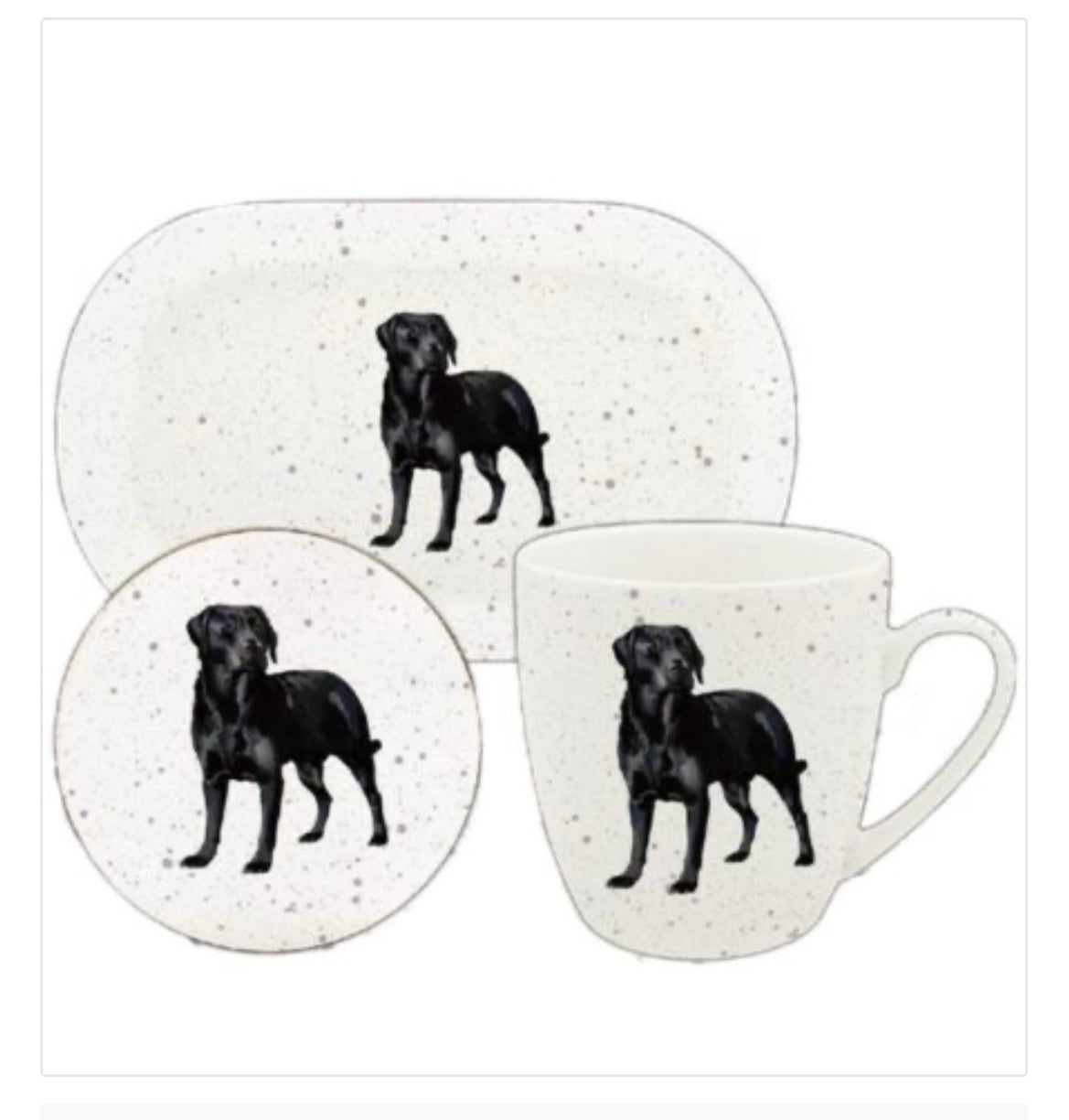 BLACK LABRADOR MUG , COASTER & TRAY 21CM